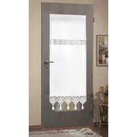 HOME WOHNIDEEN 54202 Fensterbehang/Türbehang Toni, Siebleinen mit Häkeleinsatz und Quasten, Farbe: Weiß, Maße: (80 x 60 cm)