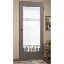 HOME WOHNIDEEN 54202 Fensterbehang/Türbehang Toni, Siebleinen mit Häkeleinsatz und Quasten, Farbe: Weiß, Maße: (80 x 60 cm)