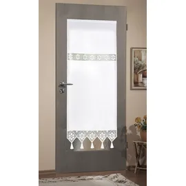 HOME WOHNIDEEN 54202 Fensterbehang/Türbehang Toni, Siebleinen mit Häkeleinsatz und Quasten, Farbe: Weiß, Maße: (80 x 60 cm)