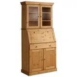 Home Affaire Sekretär HOME AFFAIRE "Rosi im Landhausstil", beige (gelaugt, geölt), B:83cm H:180cm T:42,5cm, Sekretäre, Sekretär, Schreibtisch aus Massivholz, mit Vitrine, in 2 Breiten
