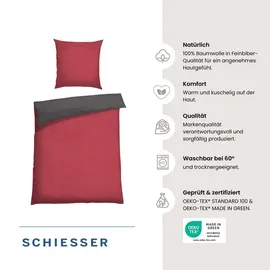 SCHIESSER Doubleface Feinbiber rot/anthrazit 155 x 220 cm + 80 x 80 cm