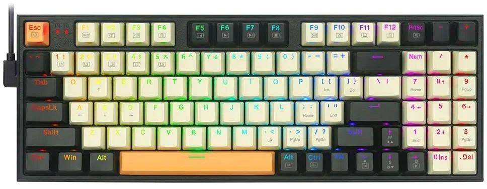 Redragon K636CLO-RGB Kitava Mechanische Tastatur mit 94 Tasten und Nummernblock, RGB-Hintergrundbeleuchtung, roter Schalter, US-Layout, Schwarz