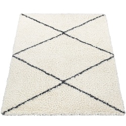 Hochflor-Teppich Kalmar 442, Paco Home, rechteckig, Höhe: 40 mm, Scandi Design, Rauten Muster, weich & kuschelig beige 200 cm x 280 cm x 40 mm