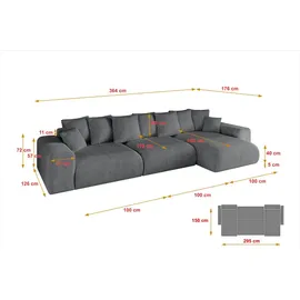 altdecor Ecksofa Cord mit Schlaffunktion 2-Sitzer Dunkelgrau