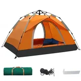 Camping Zelt, Automatisches Pop Up Wurfzelt, 2-3 Personen Zelt Wasserdicht, Doppeltürzelt, Einfach Aufzubauendes Outdoor-Zelt, Wurfzelt für Camping, Garten, Wanderausflug (orange)