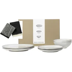Geschirr-Set BROSTE COPENHAGEN "Nordic Sand, inklusive Spültuch Set aus 100% Baumwolle", beige (natur), 7 tlg., Keramik, Geschirr-Sets, Beliebte Geschirr Sets Exclusiv mit Geschenk