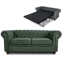 Schlafsofa Chesterfield Asti Bis 2-Sitzer, Sofa mit Schlaffunktion, Couch 2-er, Couchgarnitur, Sofagarnitur, Holzfüße, Glamour (Grün (Capri 74))