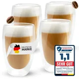 Lemontree 4er Set große Latte Macchiato Gläser 450ml - doppelwandige Gläser, Design Kaffeetassen, Teegläser hitzbeständig, Cappuccino Tassen aus Borosilikatglas