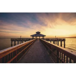 Fototapete PAPERMOON "HOLZ-BRÜCKE-FLORIDA PIER STEG MEER SEE STRAND SONNE", bunt, B:5,00m L:2,80m, Vlies, Tapeten
