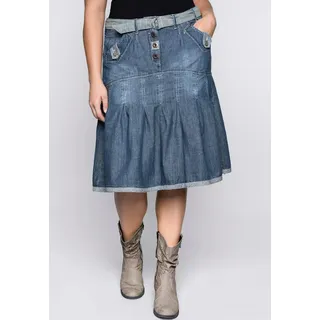 sheego BY JOE BROWNS, Damen, Gr. 52, blau (blau denim), 100% Baumwolle, unifarben, knielang, Röcke