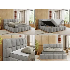 MKS Meble Boxspringbett 160x200 cm mit Bettkasten, Bett mit Matratze H3... Boxspringbett mit Topper T25 - NIRA - Hellgrau Strukture - H3