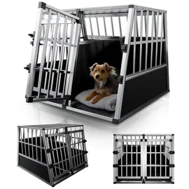 Juskys Alu Hundetransportbox XL 96 x 90 x 71 cm Silber/Schwarz