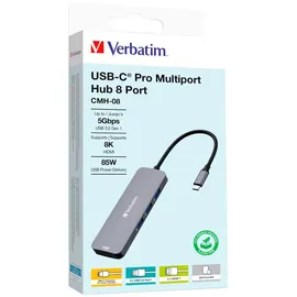 Verbatim USB-C Pro Multiport Hub CMH-08, USB-C 3.0 [Stecker] (32151)