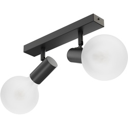 ledscom.de E27 Vintage Decken-Leuchte FARE, Retro, schwarz, schwenkbar, 2-flammig, inkl. Lampen, je 845lm, warmweiß