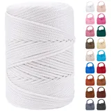 LEREATI Polyester Garn 3mm x 170m, Makramee Garn 3mm Geflochten Makramee Schnur Bunt, Macrame Cord 3mm Farbig für Geschenk, Häkeltasche, Umhängetasche, Platzteller, Wohndekorationen (Weiß)