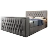 Luxusbetten24 Boxspringbett Velano mit TV Lift und Stauraum H2 (bis 70kg) - Grau