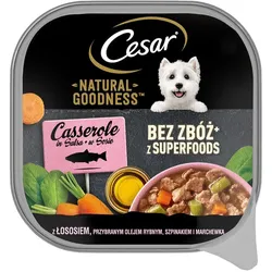 CESAR Schale 100 g: Nassfutter in Sauce mit Lachs, angereichert mit Fischöl, Spinat und Karotten