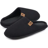 ONCAI Hausschuhe Herren Rückstellschaum Memory Foam Herren Pantoffeln und Mann Haus Schuhe mit Kunstpelz Futter und Indoor Outdoor Gummisohlen Schwarz Größe 47 EU - 47 EU