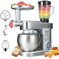 SeaSpark Küchenmaschine, 6 L Knetmaschine 1200W, 6 Geschwindigkeits Küchenmaschine, Teigmaschine mit Rührhaken, Knethaken, Schneebesen und Spritzschutz, Silber