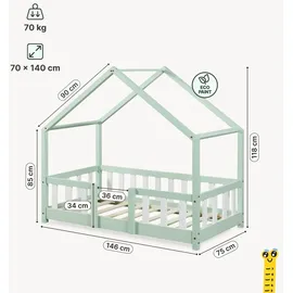 [en.casa] Kinderbett Treviolo 70 x 140 cm Kiefer mintgrün/weiß