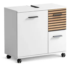 Schildmeyer Waschbeckenunterschrank Katta weiß matt/Akustikpaneel Optik, 65 x 32 x 60 cm