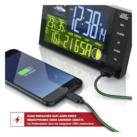 Bearware Funkwetterstation Innen und Außen mit Außensensor - DCF Signal Funkuhr - Farbdisplay - Thermometer - Hygrometer