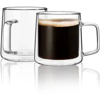 CNGLASS Doppelwandige Latte Macchiato Gläser (Set 2x300ml), Kaffeegläser mit Griff,Klare Isolierte Kaffeetassen Glas für Latte, Cappuccino, Teebeutel