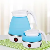 Faltbarer Elektrischer Wasserkocher Reise Faltbarer Wasserkessel Mini Silikon Reisewasserkocher Klein, 0.6L Electric Kettle, Edelstahlboden Wasserkessel Für Küche Reise Camping Outdoor (Blue)