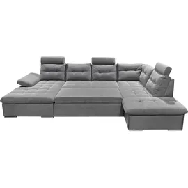 ed exciting design Wohnlandschaft JAKARTA mit Bettfunktion, Bettkasten, Kopfstützen, Nierenkissen grau