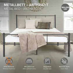 ML-Design Metallbett Bettgestell Stahl Doppelbett mit Lattenrost Anthrazit 160x200 cm