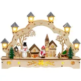SIKORA LB62s Kleiner LED Holz Schwibbogen Dorfkirche mit Laternen L: 27 cm