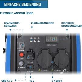 Hyundai Inverter-Generator HY2300Si D (2.2 kW, tragbar, 2 x 230V + 1 x 12V, 1 x USB)