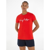 Tommy Hilfiger T-Shirt »REG C-NK SIGNATURE TEE SS«, mit Logoschriftzug, Gr. M (38), fierce red, , 40171746-M