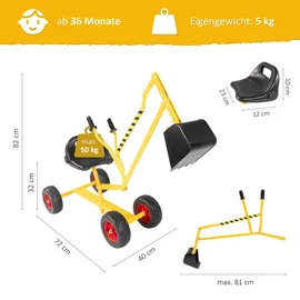 Lemodo Sitzbagger aus Metall, Sandbagger mit 360o Drehung und Räder, Kinderbagger