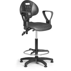 Arbeitsstuhl aus PU-Schaum mit Armlehnen, Asynchronmechanik, Gleiter