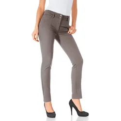 Röhrenhose HEINE, Damen, Gr. 38, Normalgrößen, grau (taupe), 48% Baumwolle, 45% Polyester, 7% Elasthan, Miedereinsatz:15% Elasthan, 85% Polyamid, unifarben, lang, Hosen