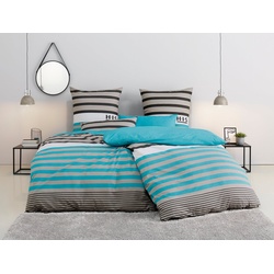 Bettwäsche Majoran in Gr. 135×200, 155×220 oder 200×200 cm, H.I.S, Polycotton recycelt, 2 teilig, gestreifte Bettwäsche in verschiedenen Qualitäten blau 1 St. x 135 cm x 200 cm
