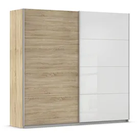 Rauch Schwebetürenschrank Quadra 226 x 230 x 62 cm Eiche/Glas Weiß