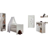 BMG Möbel »Lea«, (Set, 5 St., Bett, Wickelkommode, Schrank, Standregal, Wandboard), weiß