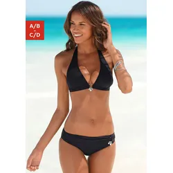 Triangel-Bikini S.OLIVER "Tonia", Damen, Gr. 34, Cup A/B, schwarz, Microfaser, Polyamid, Bikini-Sets, mit herausnehmbaren Cups, im Nacken zu binden, im Rücken zu schließen