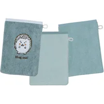 Wörner Waschhandschuh WÖRNER "Igel blau Waschhandschuh 3er Set", blau (blau,mint,eisblau), B:15cm L:21cm, Obermaterial: 100% Baumwolle, Handtücher, 1x mit süßer Igelstickerei, 2x unifarben