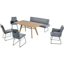 K+W Komfort & Wohnen Essgruppe Giacomo IV, (6-tlg), Polsterbank in 2 Größen, 2 Kufenstühle, 2 Armlehnenstühle und 1 Tisch blau