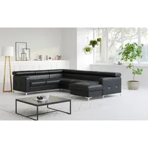 Cotta Wohnlandschaft "Sammy U-Form", schwarz, B:304cm H:74cm T:240cm, NaturLEDER, die Rückseite ist mit schwarzem und die Liegefläche der Bettfunktion ist mit beigem Spannstoff bezogen, Sofas, Wohnlandschaft, mit Kopfteilverstellung, wahlweise mit Bettfunktion