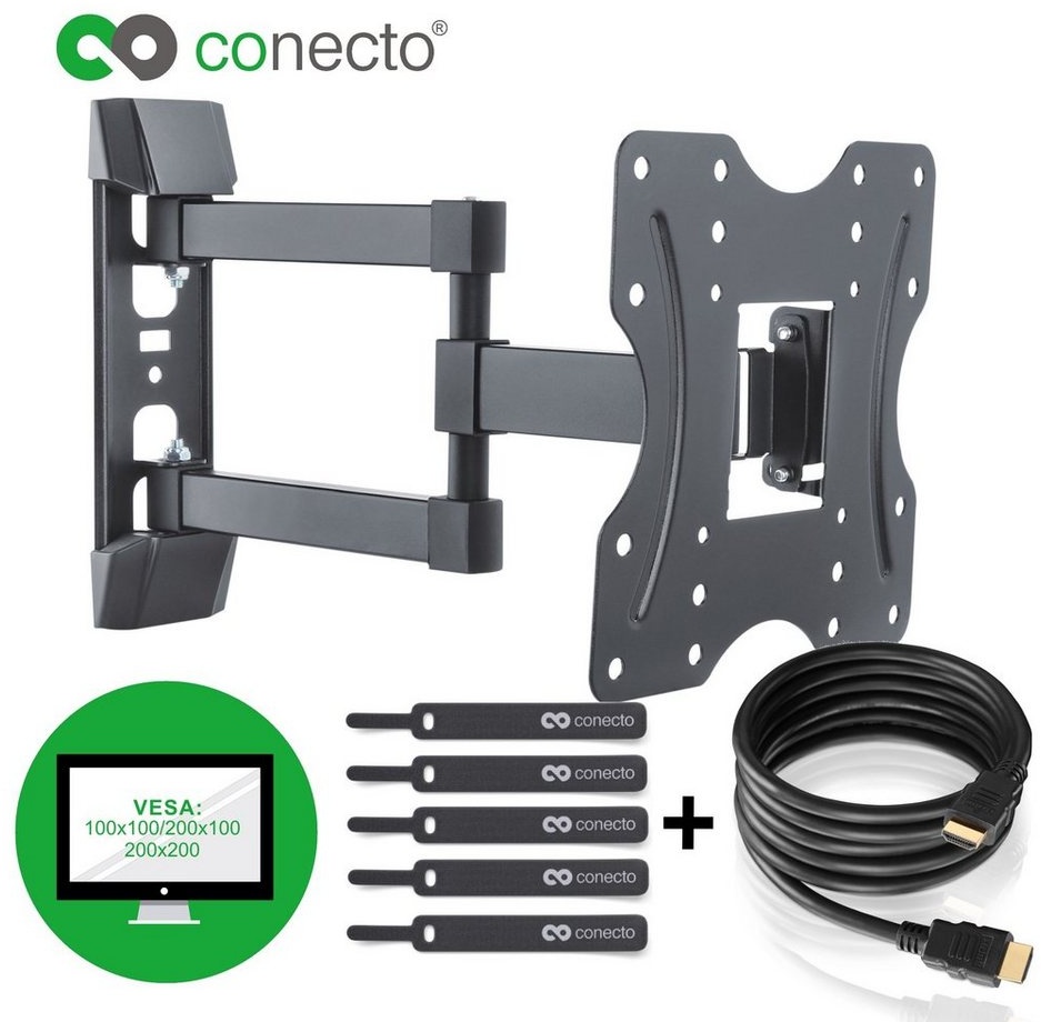 conecto TV Wandhalter für LCD LED Fernseher & Monitor TV-Wandhalterung, (bis 42 Zoll, neigbar, schwenkbar) schwarz