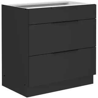 Küchen-Preisbombe Küchen Unterschrank 80 cm SIENA Schwarz Vollauszug Soft-Close Küche Küchenzeile