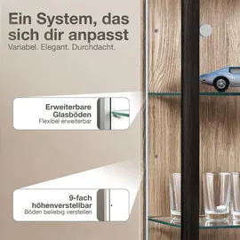 K-Möbel Glasvitrine C1014 176 x 37 x 33 cm Schwarz/Sonoma Eiche