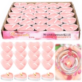 RUNEAY Teelichter Herz Kerzen Rosa 50 Stück, Rosa Kerzen Herz Deko für Hochzeit, Teelichter Herzen Kerze Romantische Deko Teelichter für Hochzeit, Verlobung, Heiratsantrag, Marry Me Deko