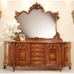 Casa Padrino Luxus Barock Sideboard mit Spiegel Braun - Prunkvoller Massivholz Schrank mit Wandspiegel - Handgefertigte Barock Hotel Möbel - Luxus Qualität - Made in Italy