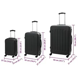 vidaXL Koffer mit Schloss 3 pcs Schwarz 50 x 31 x 78 cm ABS Kunststoff