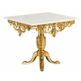 Casa Padrino Luxus Barock Esstisch Gold / Weiß - Quadratischer Bronze Esszimmertisch mit Marmorplatte - Luxus Esszimmer Möbel im Barockstil - Barock Möbel - Edel & Prunkvoll